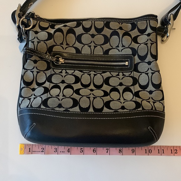 COACH Black/Gray Signature Monogram Canvas & Leather Shoulder Bag - Picture 9 of 16